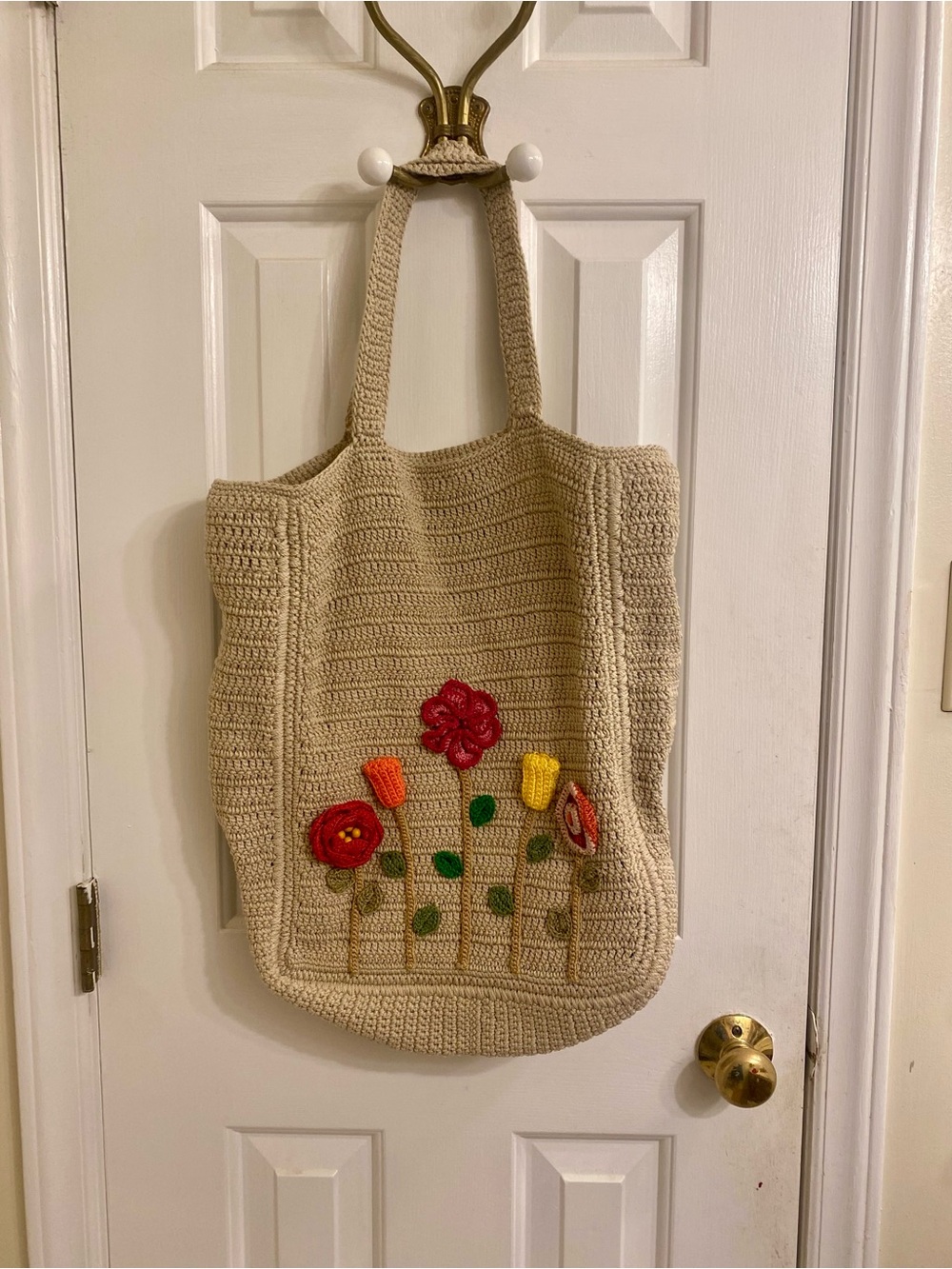 BEAUTIFUL BOHO CROCHET FLORAL LARGE TOTE BAG COTTAGECORE MARKET TOTE BAG PURSE - Picture 16 of 16
